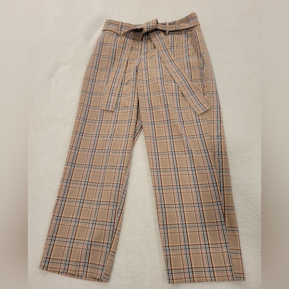 Plaid Tan Trousers with Belt